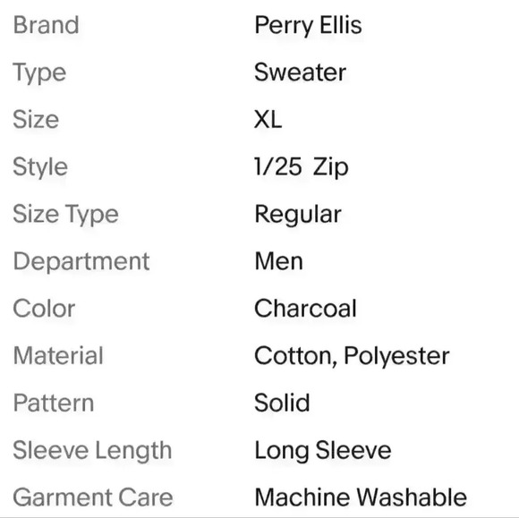 Men's Perry Ellis Quarter Zip Sweater Charcoal Heather $69 - Picture 9 of 9